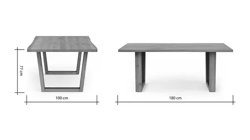 Esstisch Belfast - LB ca. 180x100 cm, Eiche massiv, mit Metalleinlage im Gestell