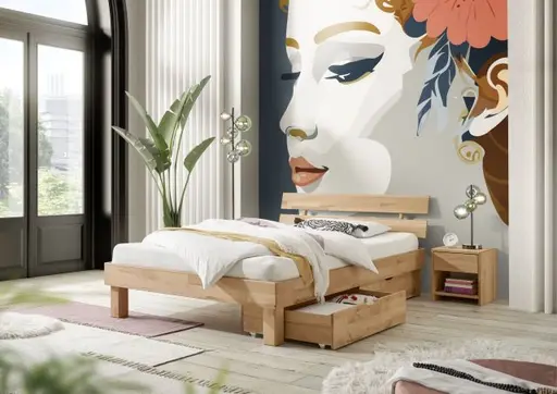 Bettgestell- Liegefläche ca. 140x200 cm, Kernbuche, Massiv, Geölt