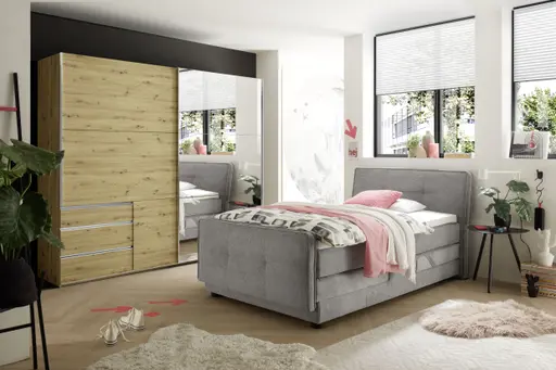 Boxspringbett- Liegefläche ca. 120x200 cm, Stoff, Mittelgrau