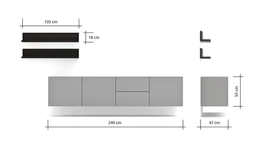 Wohnwand Palos - Lack, Hellgrau