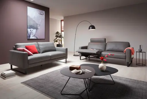 Sofa Enna - 3,5-Sitzer inklusive Relaxfunktion (motorisch) links, Leder, Grau