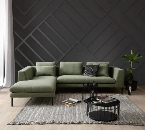 Couchtisch Svala M - Eisen, MDF, Glas, Schwarz