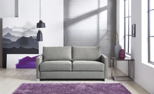 Schlafsofa - 2-Sitzer mit Schlaffunktion inkl. Lattenrost und Kaltschaummatratze, Stoff, Hellblau