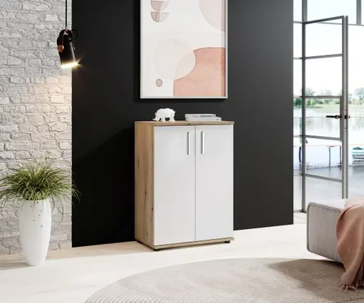 Kommode - B ca. 60 cm, Eiche Evoke Nachbildung, Weiß