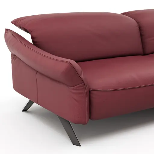 Ecksofa Bormio - 1,5-Sitzer mit Longchair rechts inkl. Fußteil- und Sitztiefenverstellung motorisch, Kopfteilverstellung, Leder, weinrot