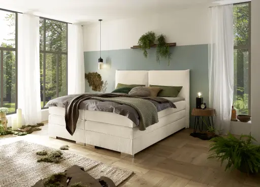 Boxspringbett SANDRIN L - Liegefläche ca. 180x200 cm, Stoff, Creme
