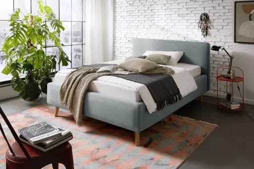 Polsterbett - Liegefläche ca. 140x200 cm, Stoff, Eisblau