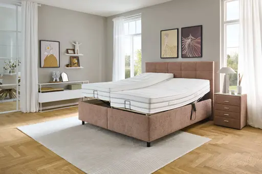 Polsterbett - Liegefläche ca. 180x200 cm, Lattenrahmen motorisch, Stoff, Rose