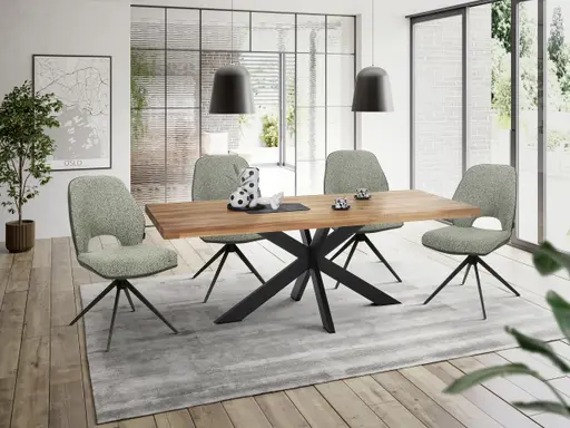 Esstisch - LB ca. 200x100 cm, Wildeiche massiv geölt, Baumkante, Schwarz