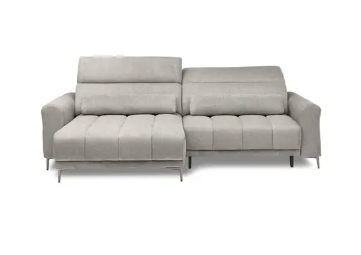 Ecksofa MINAO - 1,5-Sitzer mit Longchair rechts, Sitztiefe verstellbar motorisch, Kopfteil verstellbar, Stoff, Truffle