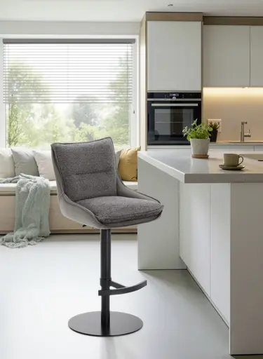 Barhocker MANDY - höhenverstellbar, Stoff, Graubeige