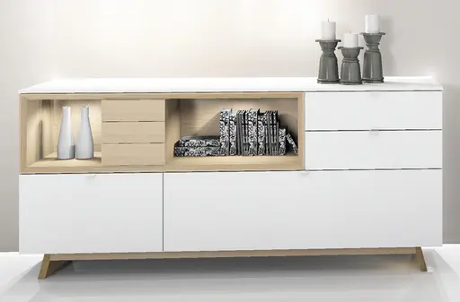 Sideboard - mit Beleuchtung, Lack Weiß