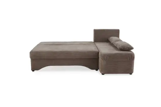 Ecksofa - 2-Sitzer mit Longchair rechts, Schaffunktion mit Bettkasten, Cord, Taupe
