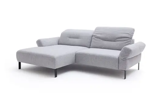 Ecksofa David - Longchair links mit 1,5-Sitzer inkl. Kopfstütze/Armlehne verstellbar, Stoff, Hellgrau
