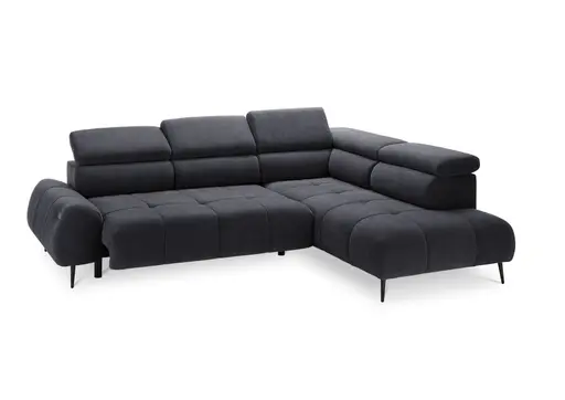 Ecksofa - 2-Sitzer mit Ecke rechts, Sitzvorzug motorisch, Kopfteil verstellbar, Stoff, Graphit