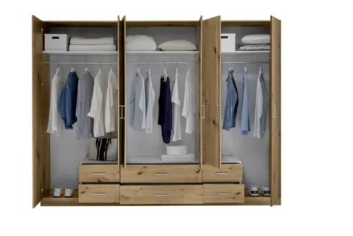 Drehtürenschrank- B ca. 271 cm, Eiche Dekor, Spiegel