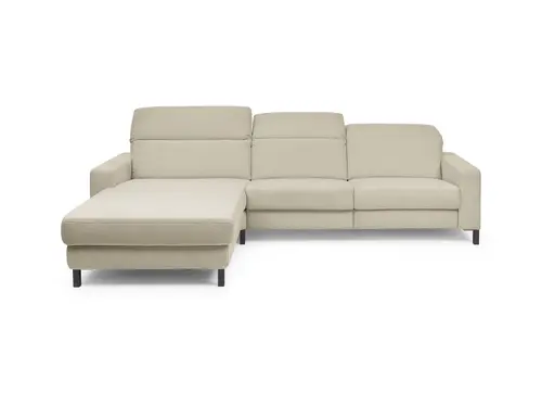 Ecksofa - CALM FLEX 2.0, Longchair links mit 3-Sitzer, Kopfteil verstellbar, Stoff, Natur