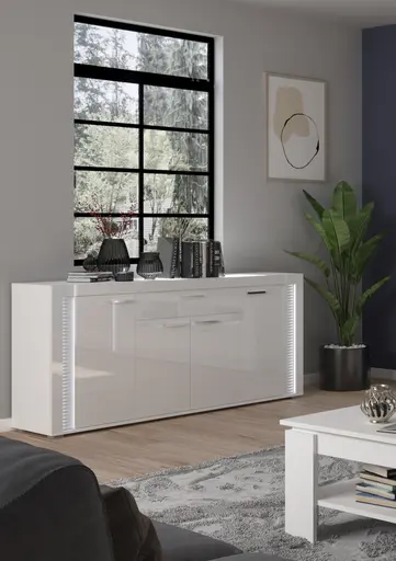Sideboard - mit Beleuchtung, B ca. 182 cm, Weiß, Weiß Hochglanz