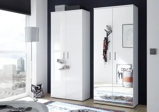 Schuhschrank - B ca. 80 cm, Weiß, Weiß Hochglanz