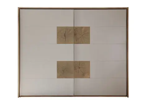 Schwebetürenschrank- B ca. 270 cm, Eiche Dekor, Hellgrau, Hirnholz