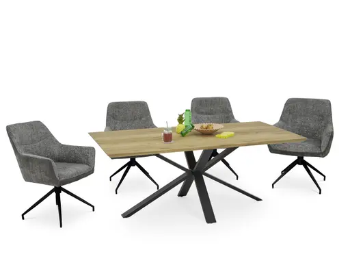 Esstisch - LB ca. 200x100 cm, Eiche massiv geölt, Schweizer Kante, Schwarz