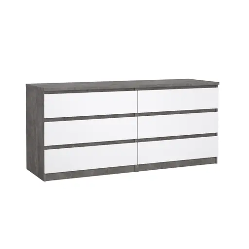 Kommode - B ca. 154 cm, Betonoptik, Weiß Hochglanz