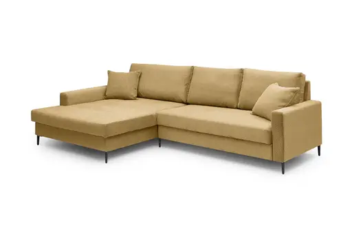 Ecksofa - Longchair links mit 3-Sitzer, Stoff, Senfgelb