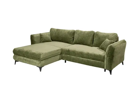 Ecksofa - Longchair links mit 2-Sitzer, Schlaffunktion mit Bettkasten, Stoff, Moosgrün