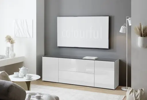 Lowboard - B ca. 181 cm, Weiß, Keramikoptik