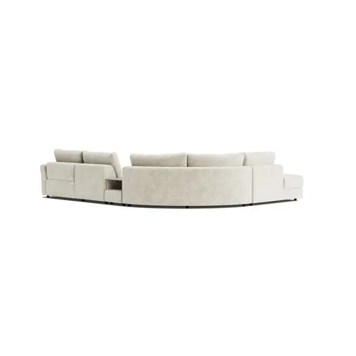 Ecksofa Almeria - Rundecke und Abschlussteil mit 2-Sitzer rechts inkl. Zwischenelement, Stoff, Offwhite