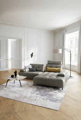 Ecksofa Comodo -Longchair links, 1,5-Sitzer, Leder, Taupe