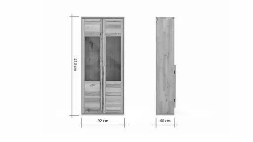Vitrine Faro Plus - BH ca. 92x213 cm, Wildeiche massiv, Bianco