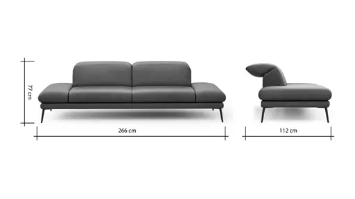 Sofa Elena - 2,5-Sitzer, Kopfteil/Armlehne verstellbar, Leder, Olive