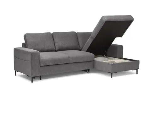 Ecksofa - 2-Sitzer mit Longchair rechts, Stoff, Anthrazit