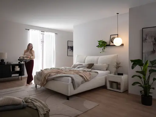 Polsterbett - Liegefläche ca. 180x200 cm, Stoff, Beige