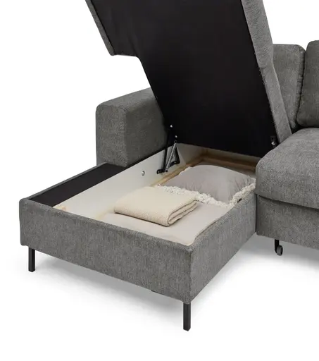 Ecksofa - Longchair links mit 2-Sitzer, Stoff, Grau