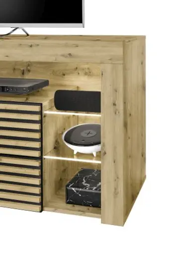 TV-Lowboard - mit Beleuchtung, B ca. 179 cm, Artisan Eiche Nachbildung, Schwarz