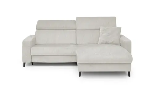Ecksofa JANKO - 1-Sitzer mit Longchair rechts, Relaxfunktion motorisch, Stoff, Beige