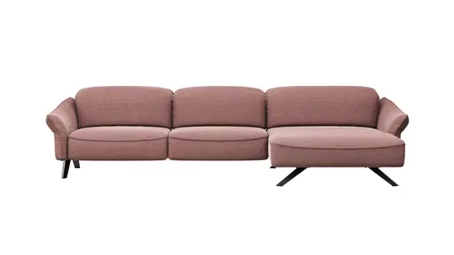 Ecksofa Bormio - 3-Sitzer mit Longchair rechts inklusive Relaxfunktion (motorisch), Stoff, Pfirsich