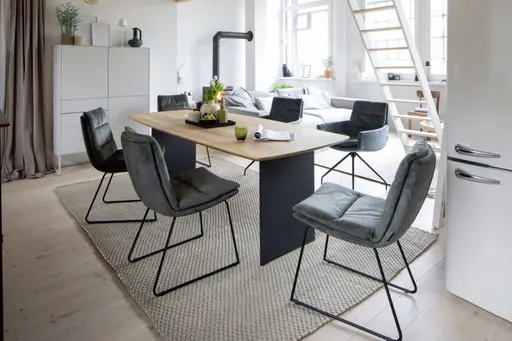 Esstisch Eldur - LB ca. 220x100 cm, Eiche massiv, Natur lackiert, Wange Schwarz