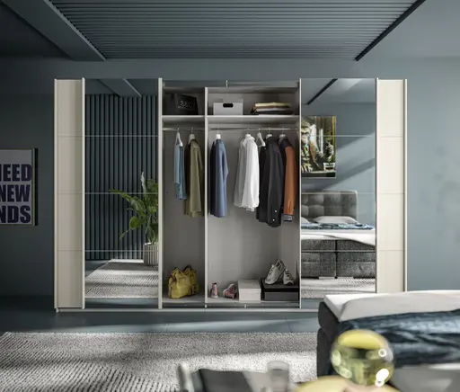 Schwebetürenschrank RIKK- B ca. 316 cm, Champagner, Spiegel