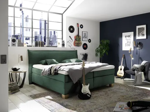  Boxspringbett HADAI- Liegefläche ca. 180x200 cm, Stoff, Opalgrün, Bonell, Inkl. Topper