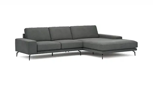 Ecksofa Redington - 2,5-Sitzer mit Longchair groß rechts, Stoff, Schwarz