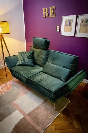 Sofa My - 2-Sitzer mit Rückenlehne/Armlehne verstellbar und Drehsitze, Stoff, Dunkelgrün