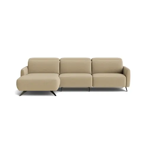 Ecksofa Arona - Longchair mit 2-Sitzer rechts inkl. 3x Kopfteil verstellbar, Stoff, Grau