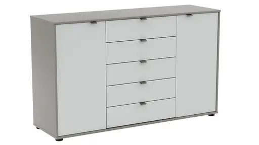 Kommode Marbella - Lack, Grau, Glas, Weiß