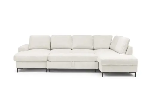 Wohnlandschaft - Longchair links mit 2-Sitzer und Ecke rechts, Stoff, Creme