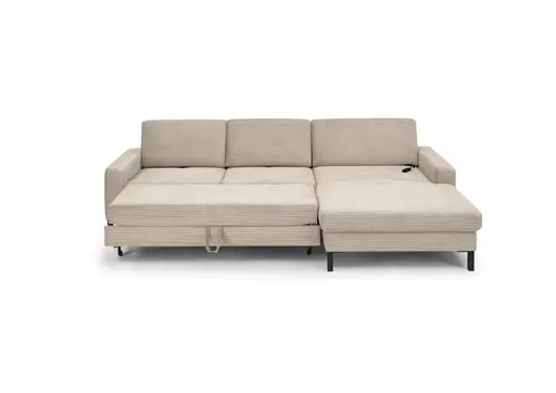  Ecksofa CALM MOVE 2.0 - 2,5-Sitzer mit Longchair rechts, Schlaffunktion, Feincord, Sand