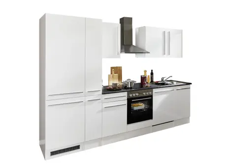 Küchenblock- ohne E-Geräte, B ca. 310 cm, Weiß, Weiß Hochglanz