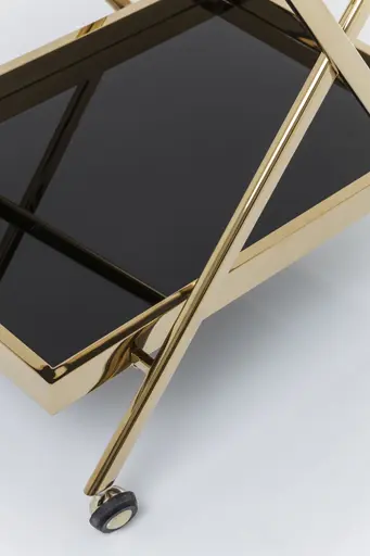 Servierwagen- Edelstahl, Vermessingt, Goldfarben, Glas, Schwarz
